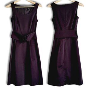 H&M | Wide Belt Defined Waist Sheath Dress Knee Length Purple Sz 4 Flawed